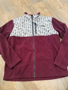 The North Face Maroon Full-Zip Fleece Jacket with Patterned Yoke